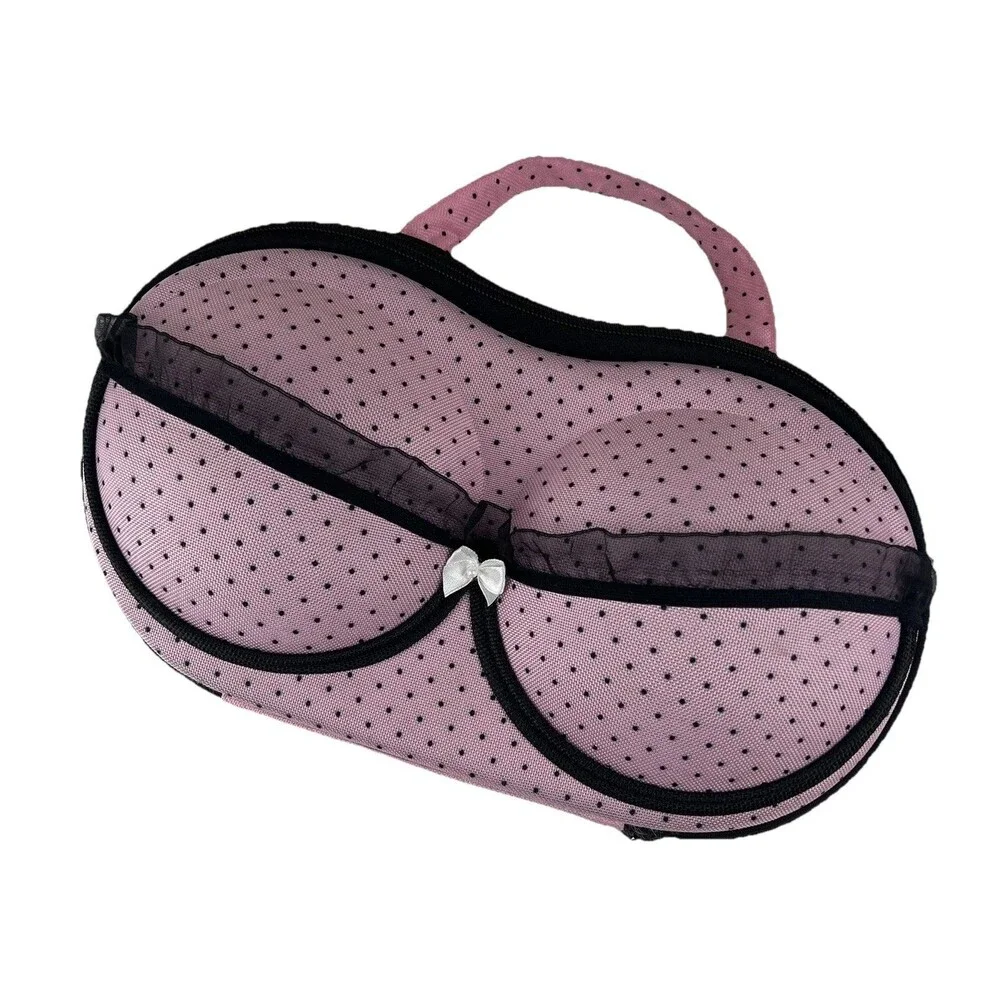 Bra Travel Case Mesh Lingerie Protector Organizer Zipper Bag Pink and Black